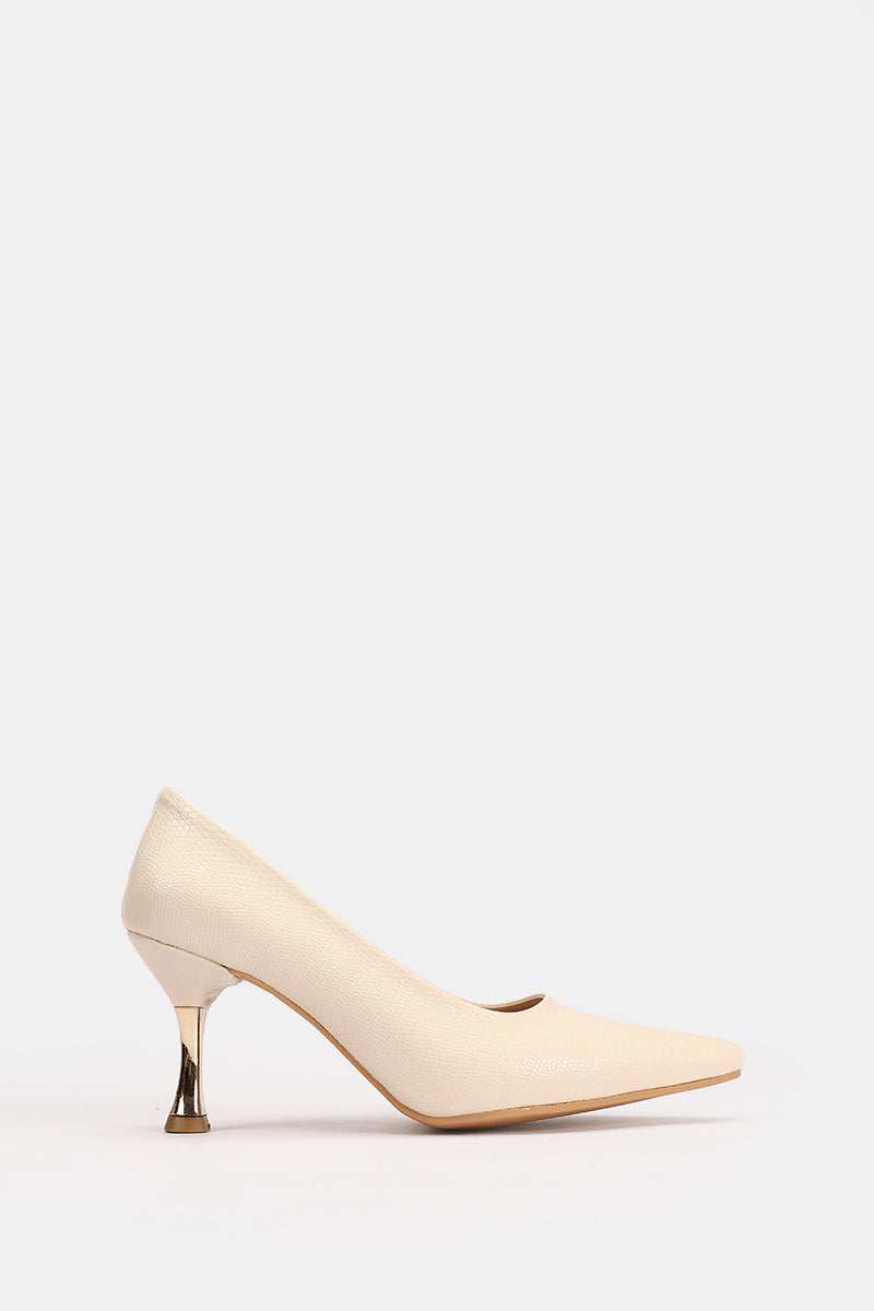 BEIGE CROCODILE KITTEN HEELS