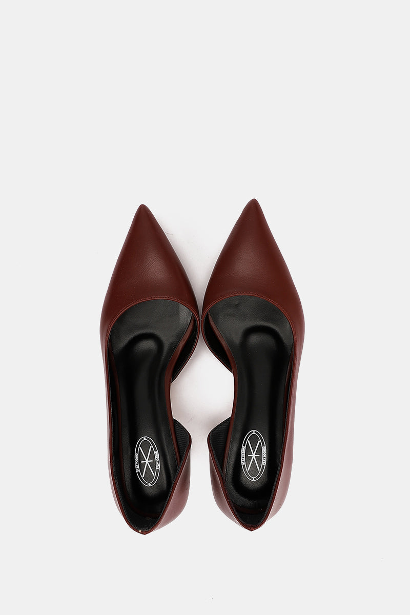BURGUNDY OPEN KITTEN PUMPS