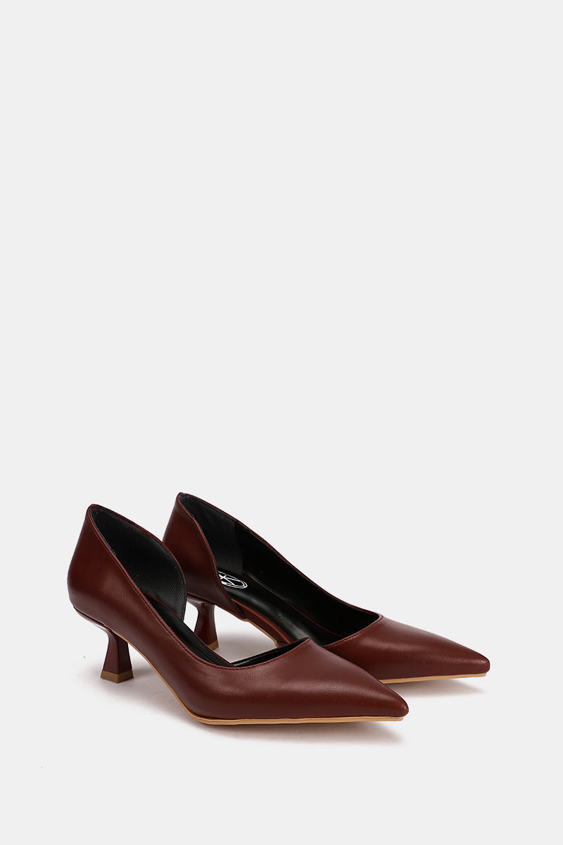 BURGUNDY OPEN KITTEN PUMPS