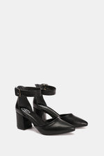 BLACK BUCKLED CHUNKY HEELS