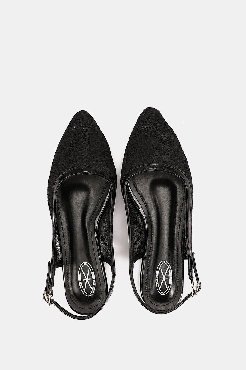 SLINGBACK BLACK FLORAL MESH MULE