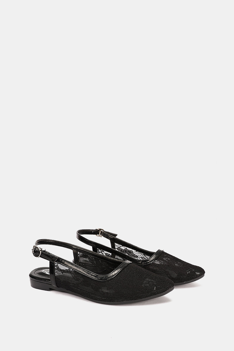 SLINGBACK BLACK FLORAL MESH MULE