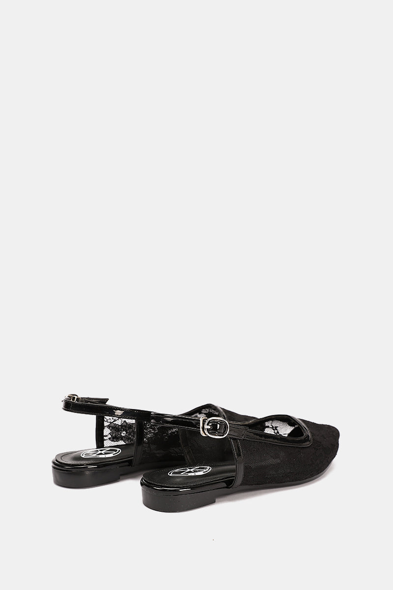SLINGBACK BLACK FLORAL MESH MULE