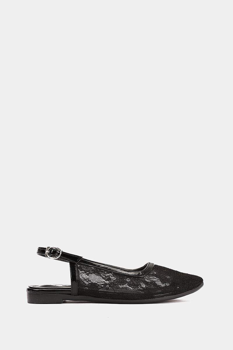 SLINGBACK BLACK FLORAL MESH MULE
