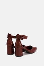 BURGUNDY BUCKLED CHUNKY HEELS