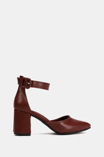 BURGUNDY BUCKLED CHUNKY HEELS