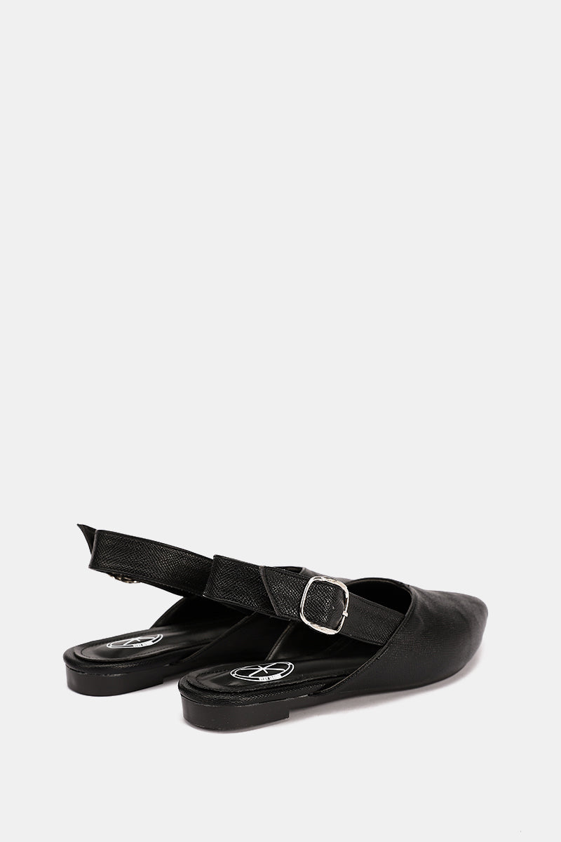 SLINGBACK BUCKLE BLACK MULE