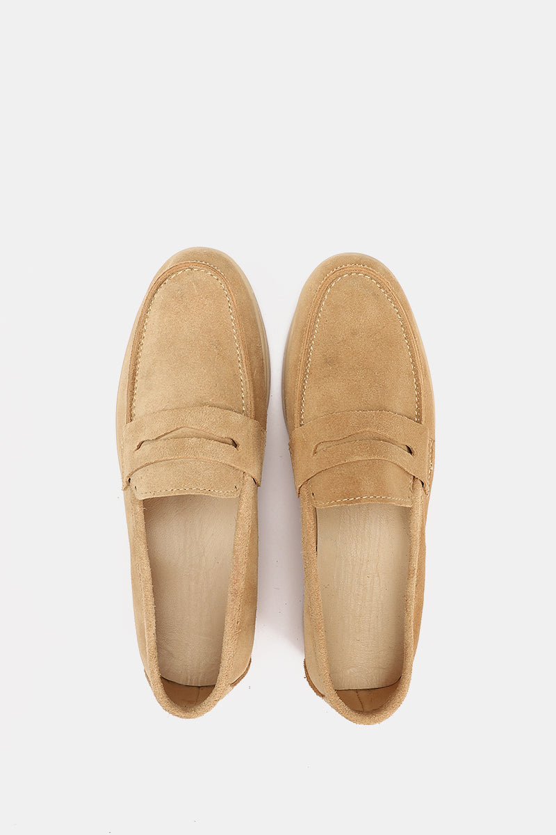 BEIGE LEATHER TASSEL LOAFERS