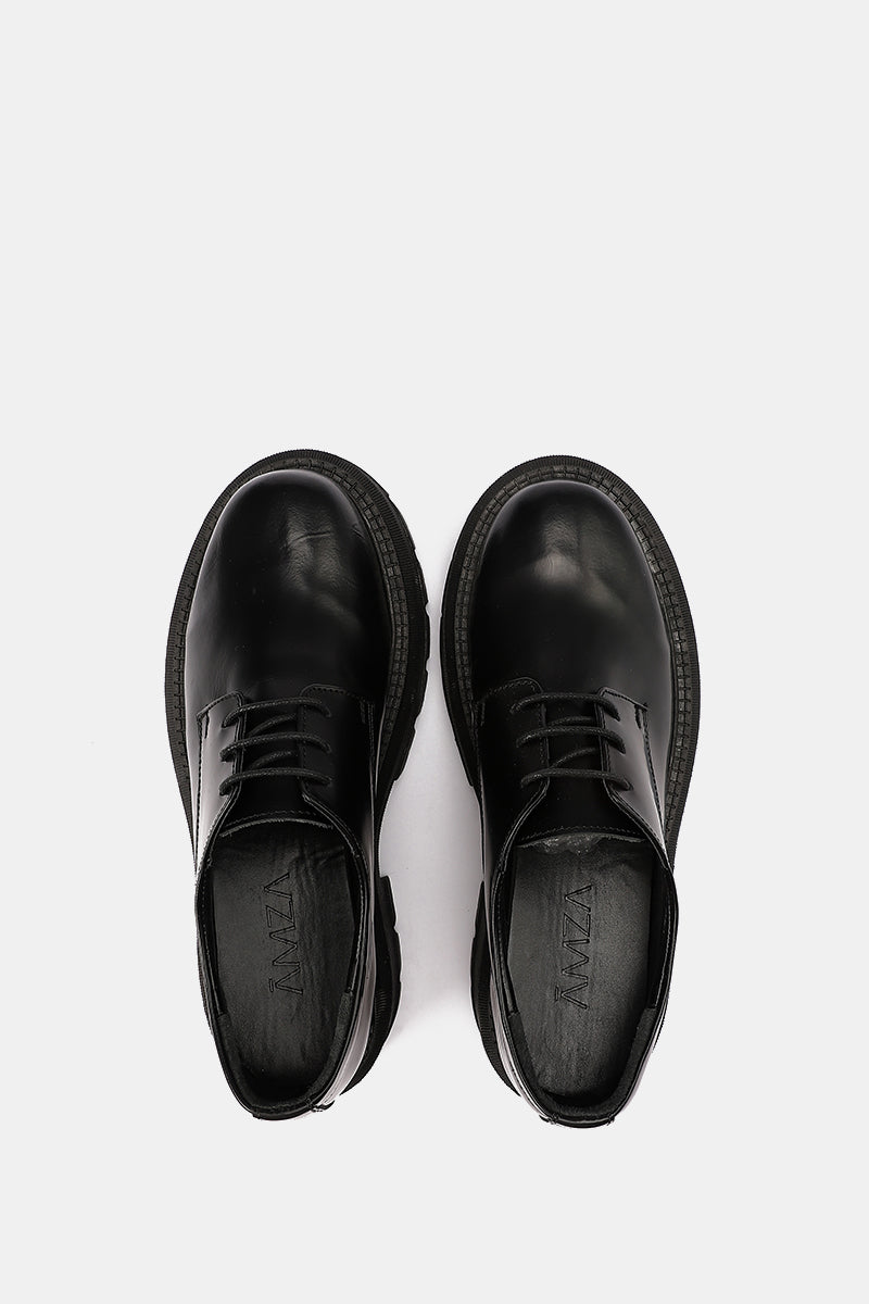 MATTE BLACK LEATHER DERBY LOAFERS