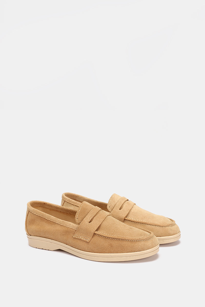 BEIGE LEATHER TASSEL LOAFERS