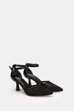 BLACK FLORAL STRAP HEELS