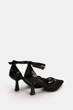 BLACK FLORAL STRAP HEELS