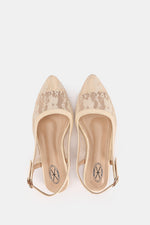 SLINGBACK BEIGE FLORAL MESH MULE