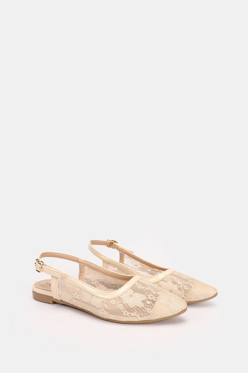 SLINGBACK BEIGE FLORAL MESH MULE