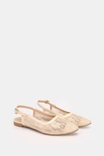 SLINGBACK BEIGE FLORAL MESH MULE