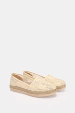 BEIGE FLORAL MESH LOAFERS