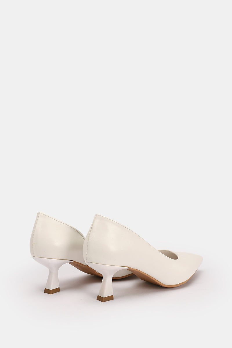 WHITE OPEN KITTEN PUMPS