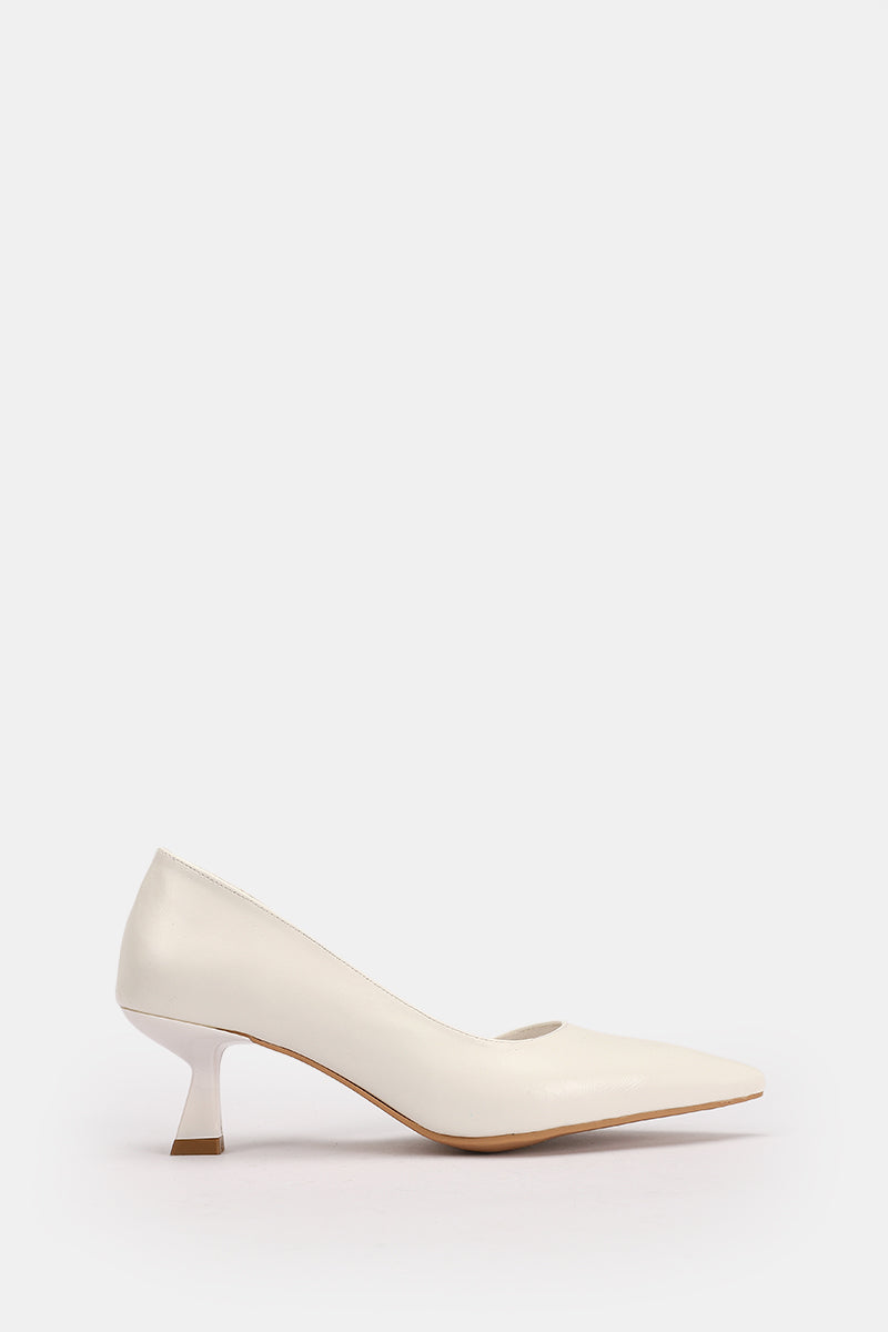 WHITE OPEN KITTEN PUMPS