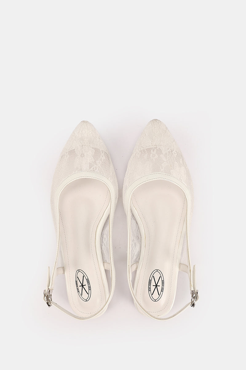 SLINGBACK WHITE FLORAL MESH MULE