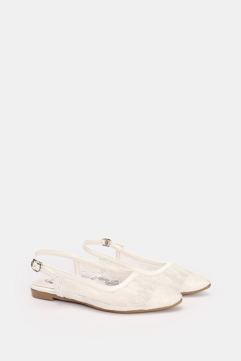 SLINGBACK WHITE FLORAL MESH MULE