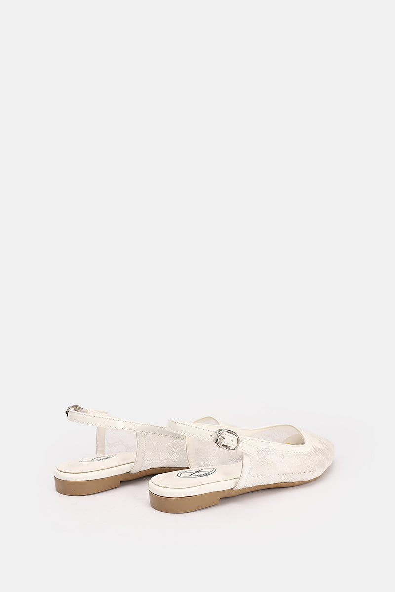 SLINGBACK WHITE FLORAL MESH MULE