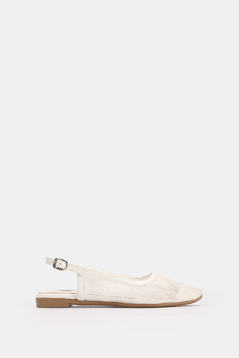 SLINGBACK WHITE FLORAL MESH MULE
