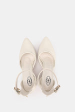 WHITE BUCKLED CHUNKY HEELS