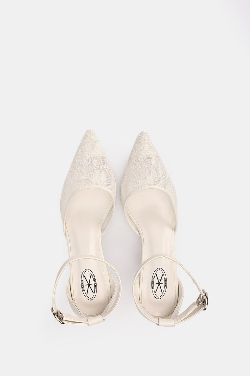 WHITE FLORAL STRAP HEELS