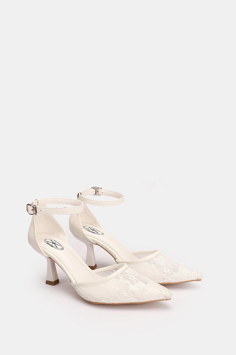 WHITE FLORAL STRAP HEELS