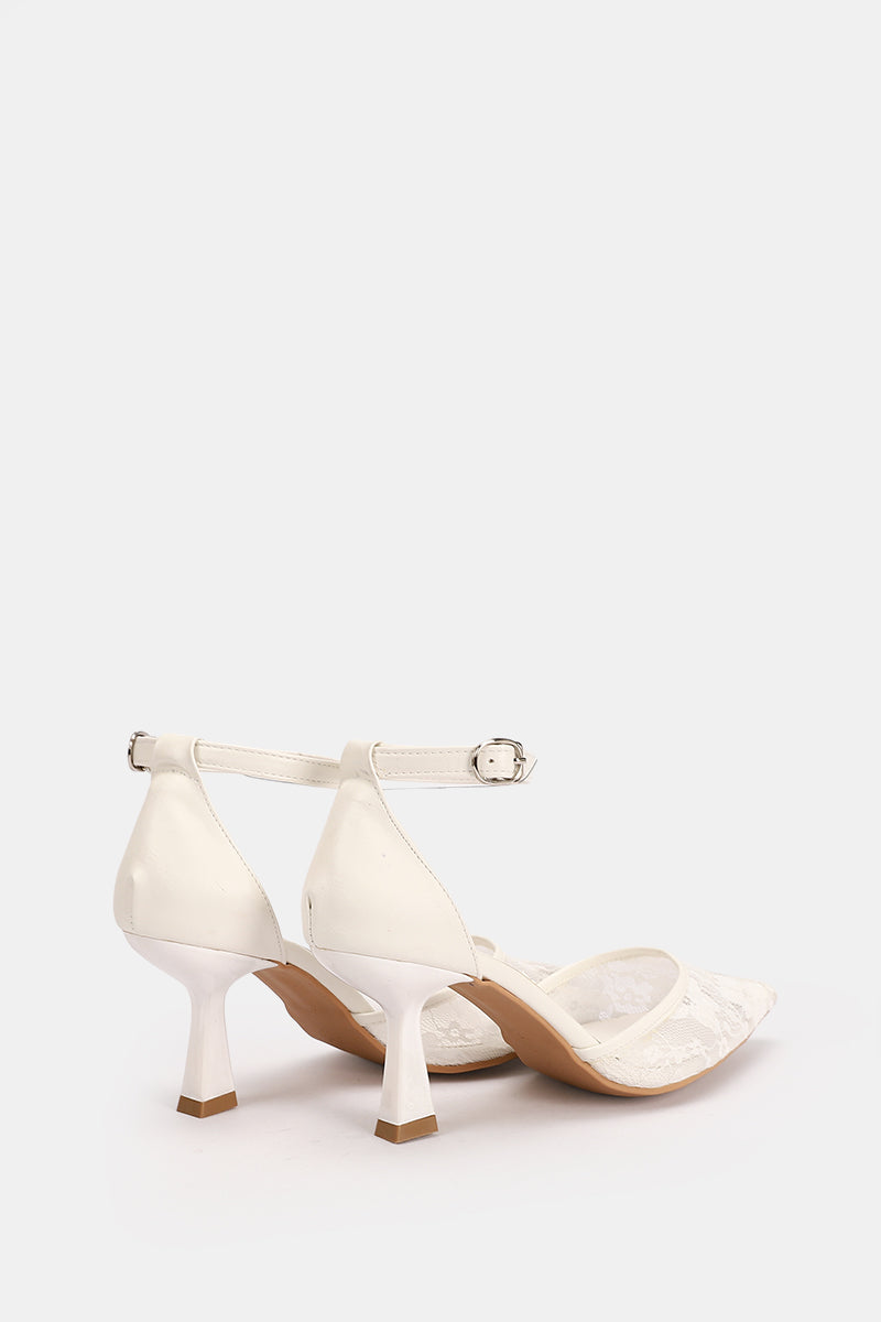 WHITE FLORAL STRAP HEELS