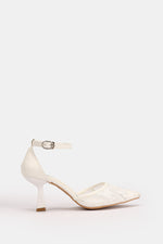 WHITE FLORAL STRAP HEELS