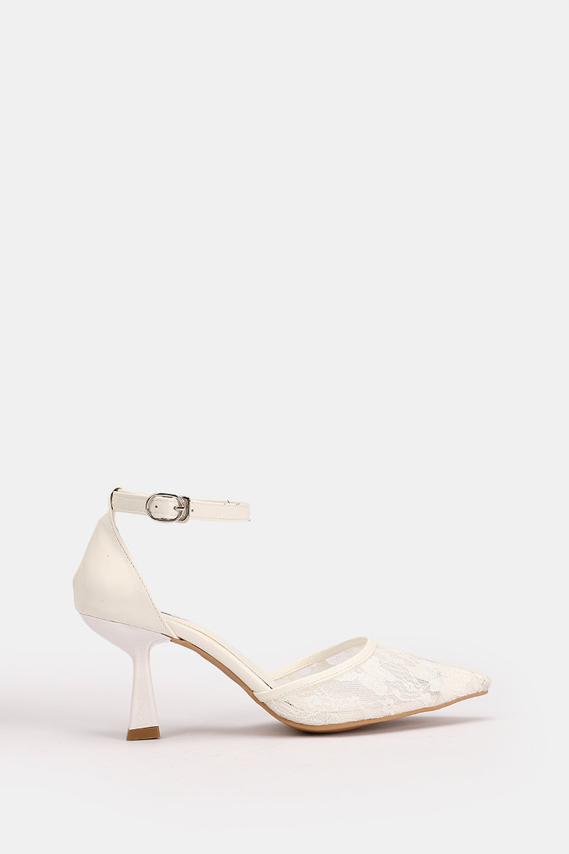 WHITE FLORAL STRAP HEELS