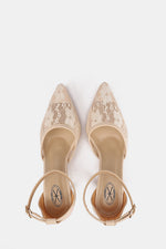 BEIGE FLORAL STRAP HEELS