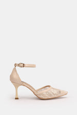 BEIGE FLORAL STRAP HEELS