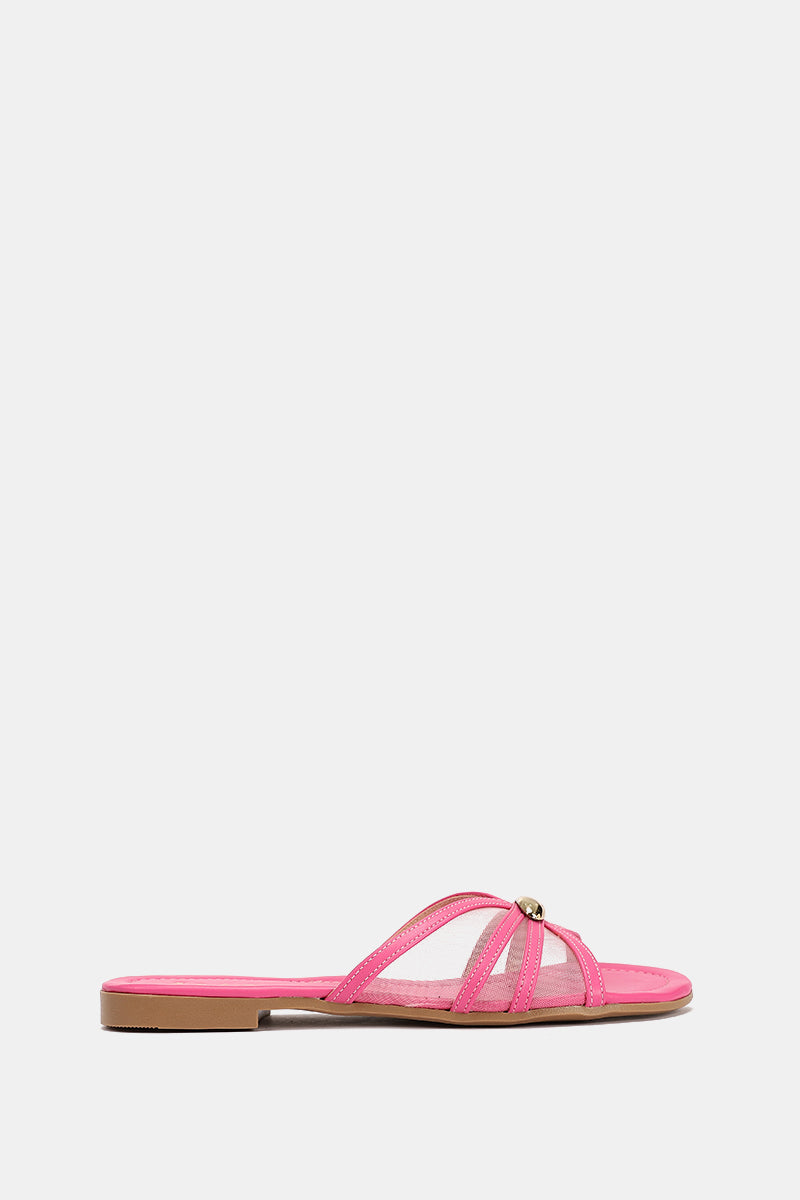 GOLD BUCKLE PINK SHEER SLIPPERS