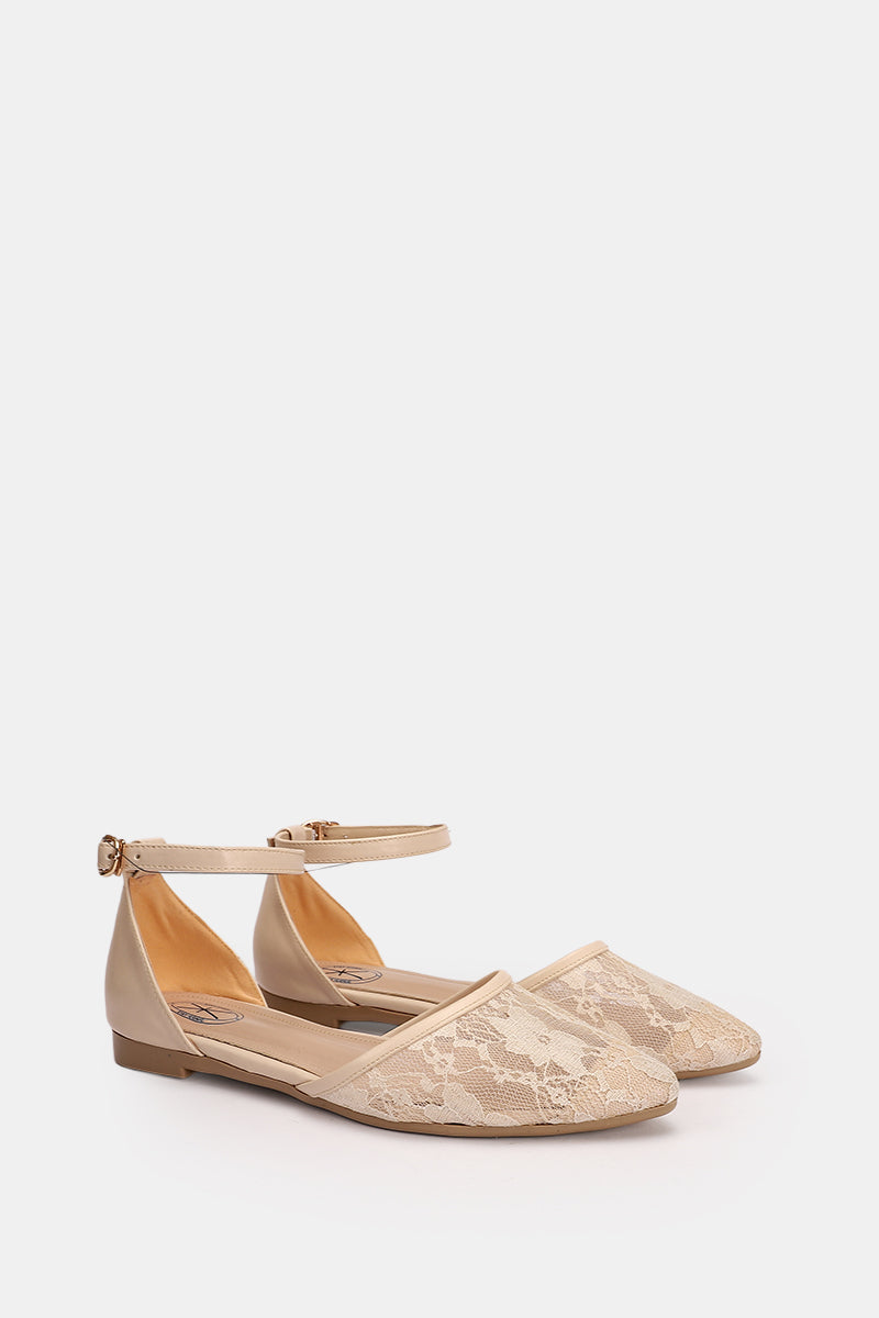 BEIGE FLORAL STRAP FLAT