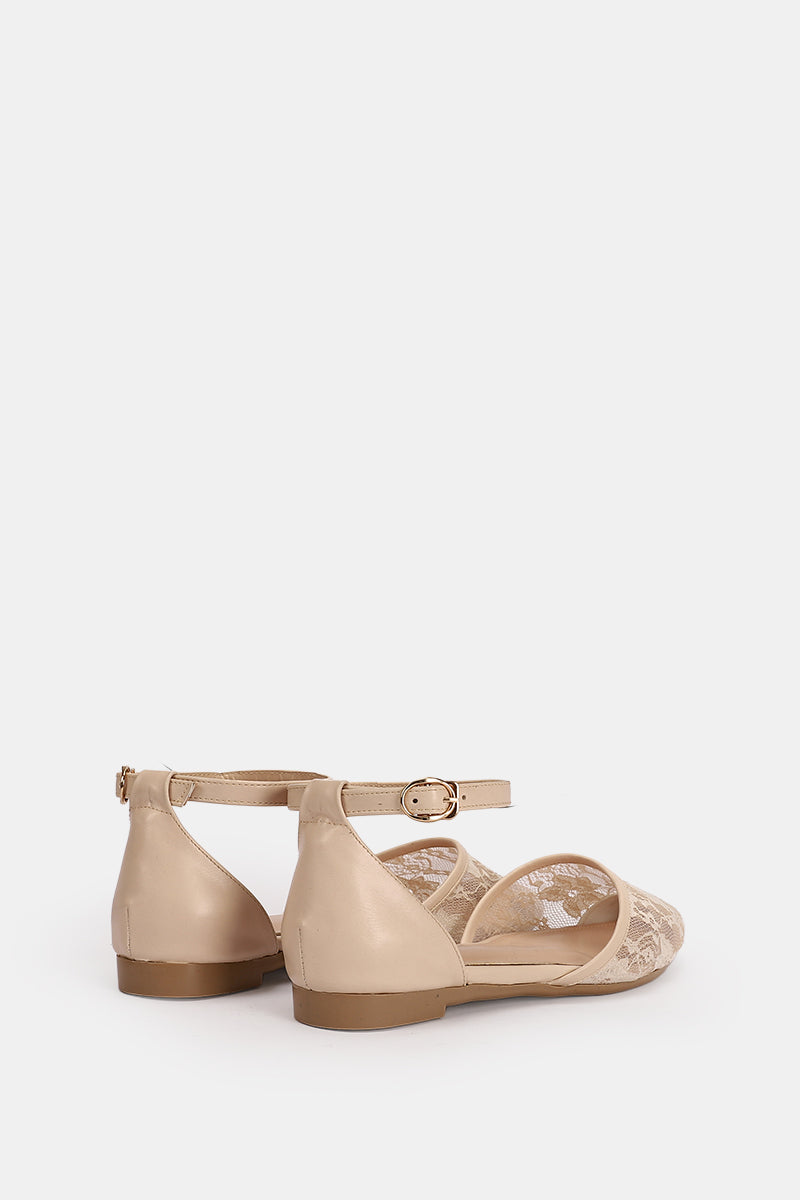 BEIGE FLORAL STRAP FLAT