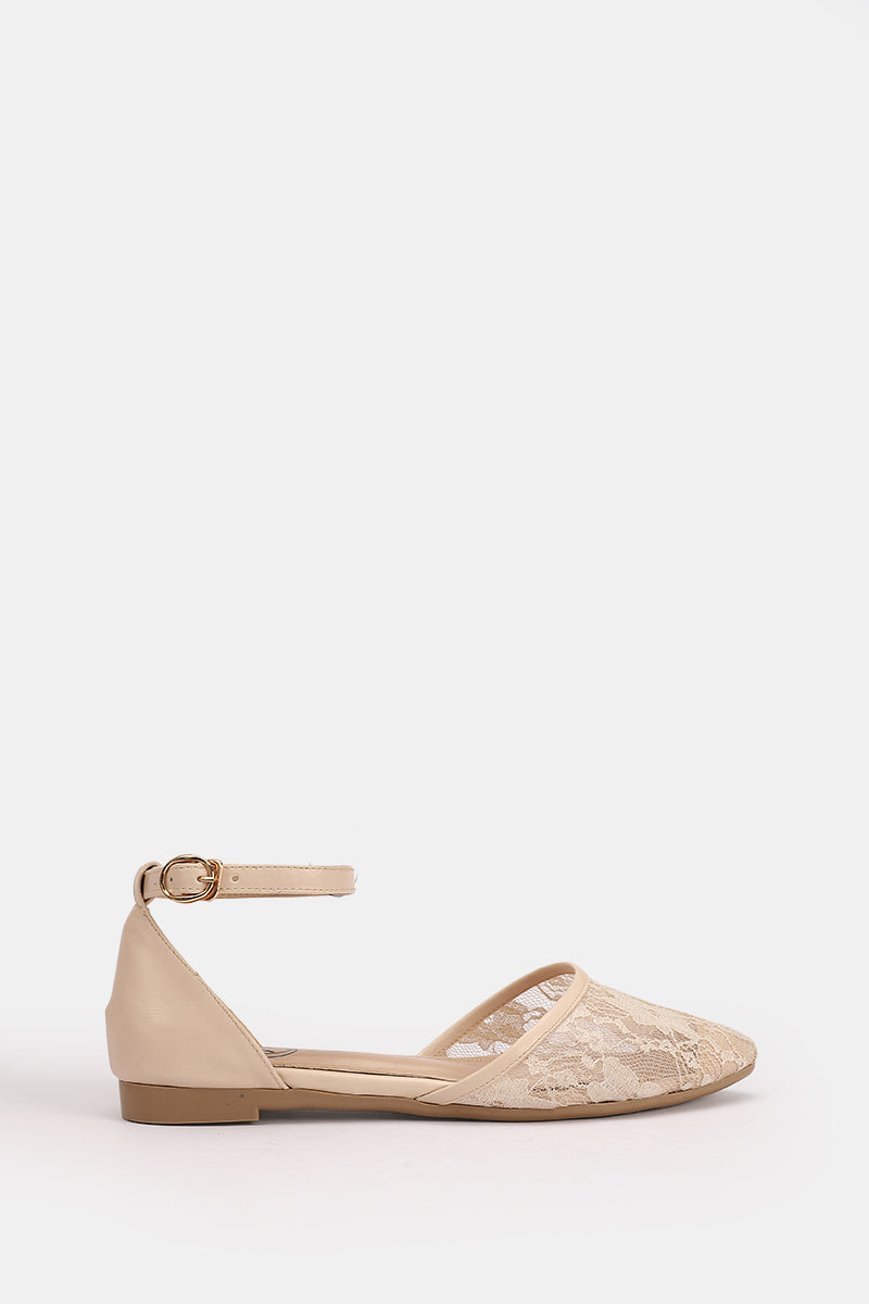 BEIGE FLORAL STRAP FLAT