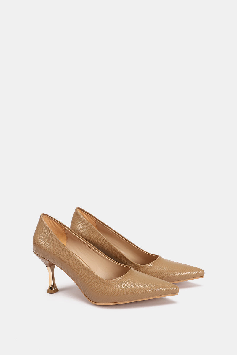 COFFE CROCODILE KITTEN HEELS