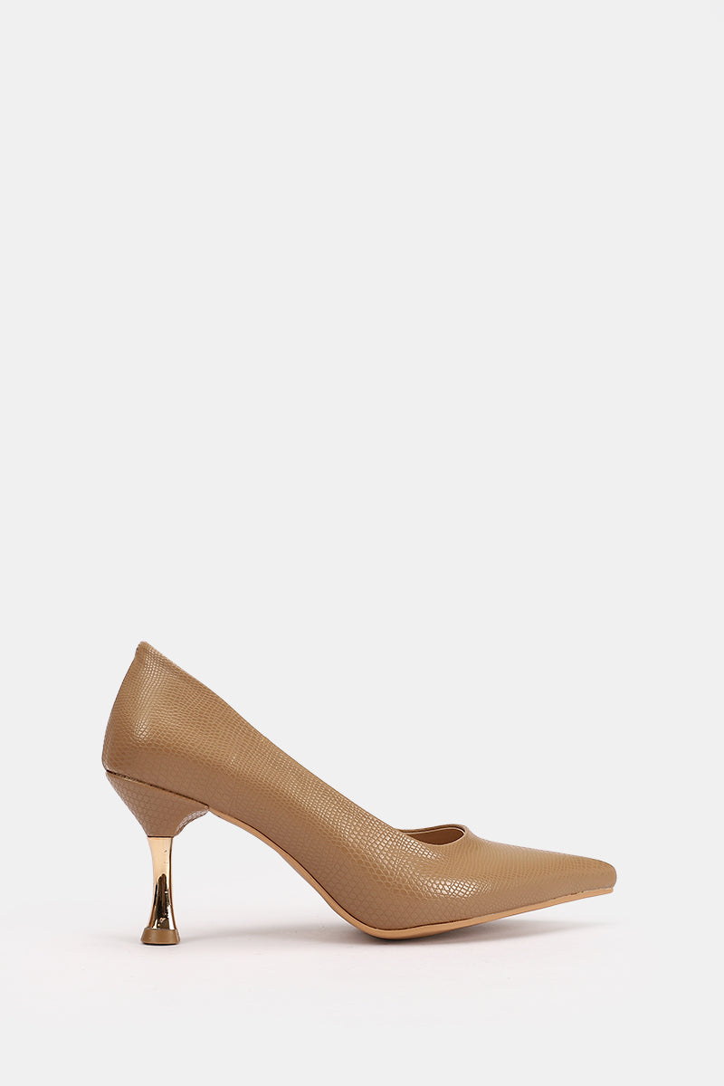 COFFE CROCODILE KITTEN HEELS