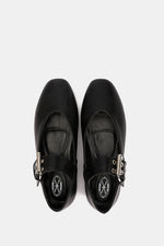 BLACK BUCKLE LEATHER FLAT