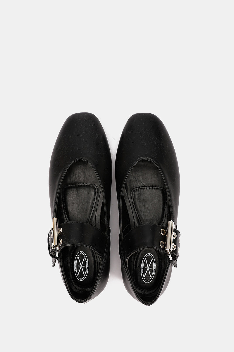 BLACK BUCKLE LEATHER FLAT