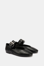 BLACK BUCKLE LEATHER FLAT