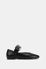 BLACK BUCKLE LEATHER FLAT