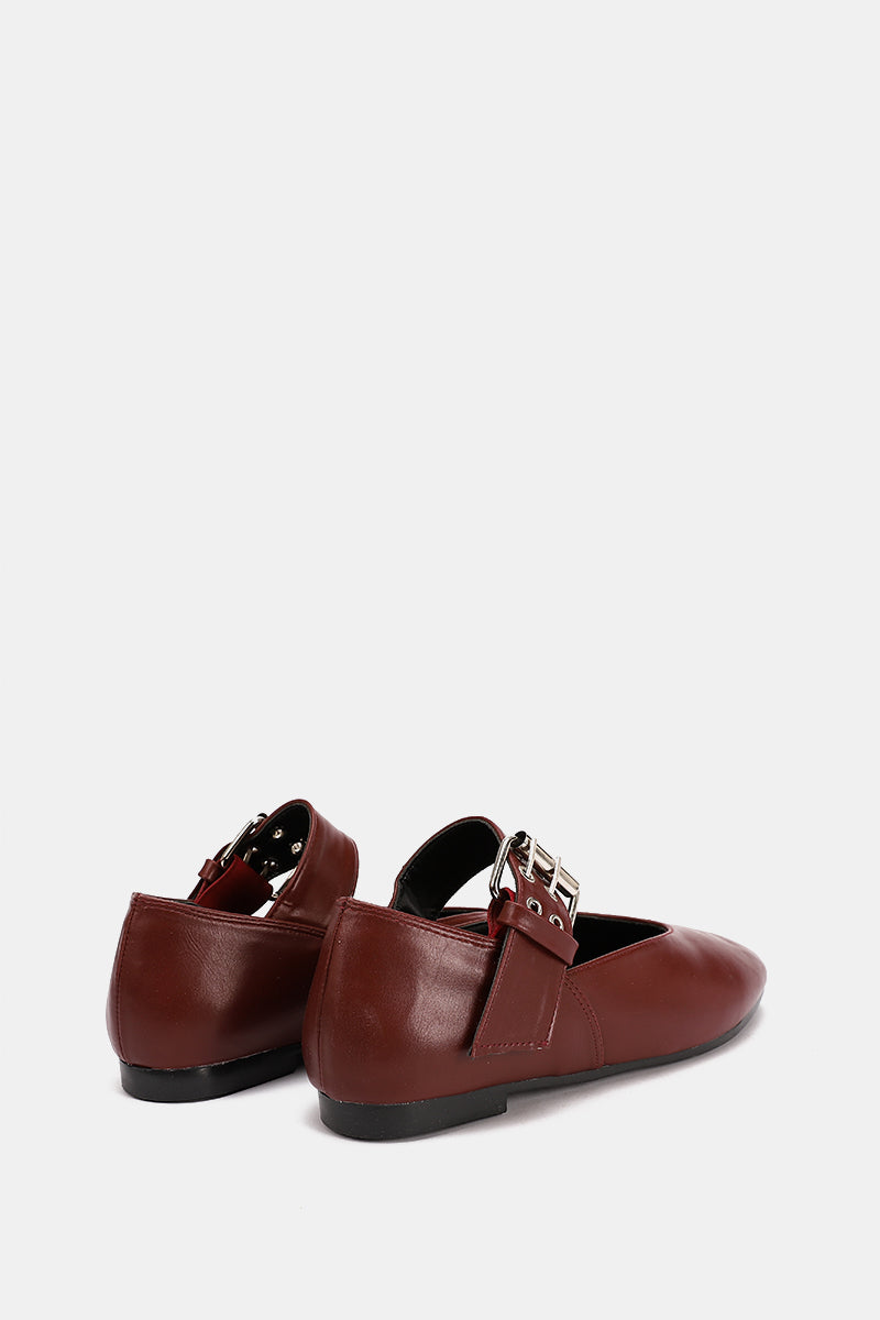 BURGUNDY BUCKLE LEATHER FLAT