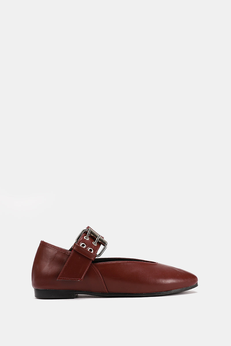 BURGUNDY BUCKLE LEATHER FLAT
