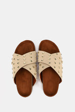 JEWELED CROSSED BEIGE SANDAL