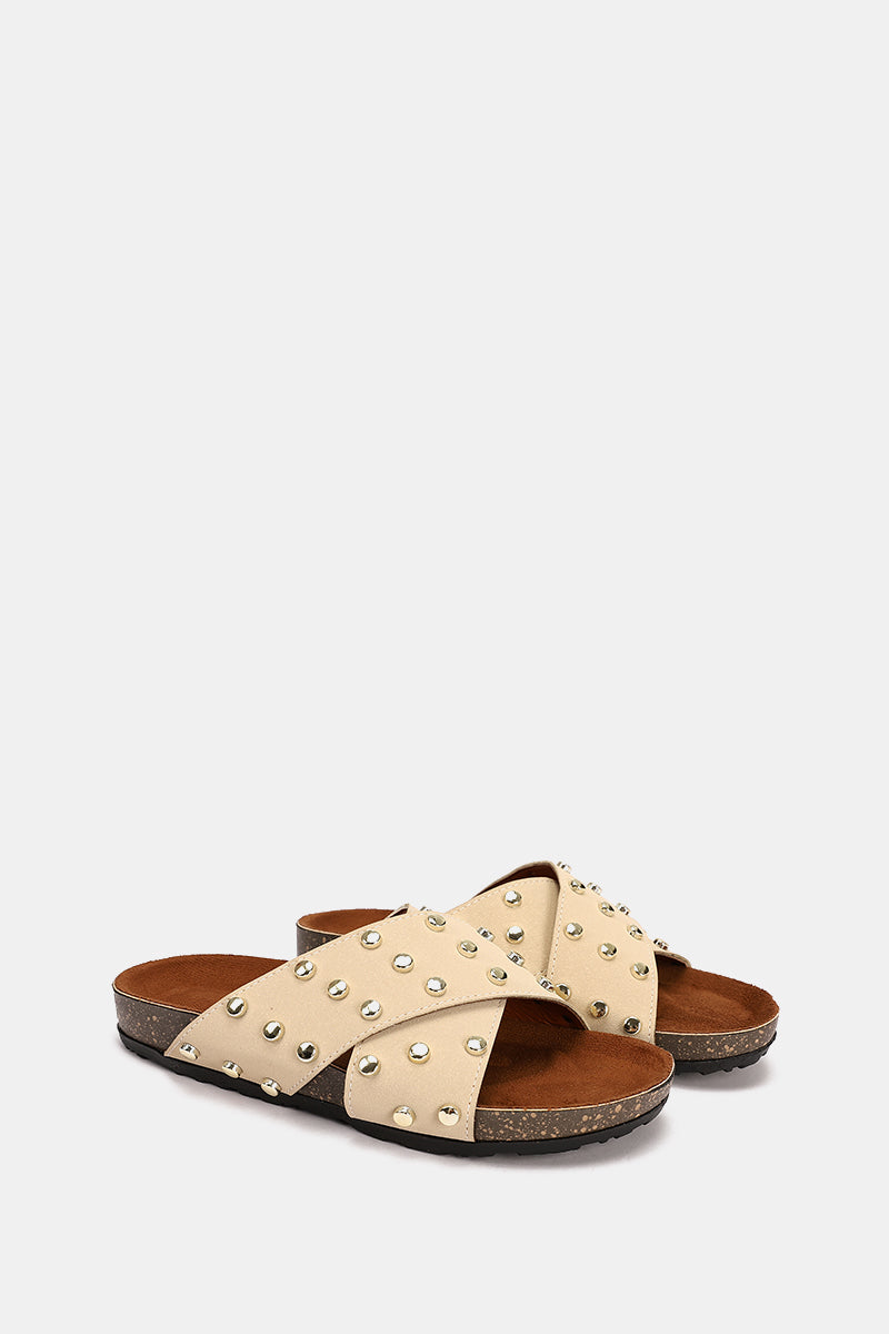 JEWELED CROSSED BEIGE SANDAL