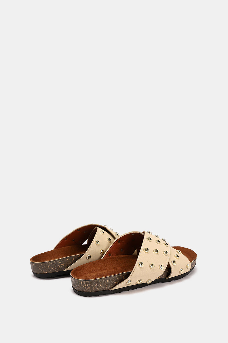 JEWELED CROSSED BEIGE SANDAL