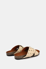 JEWELED CROSSED BEIGE SANDAL